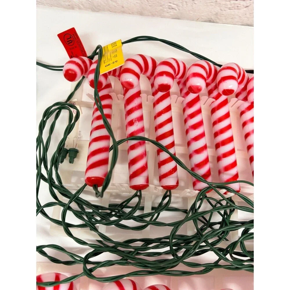 Vtg GE Merry Midget Blow Mold Candy Cane String Light Set 2 Sets Christmas Light